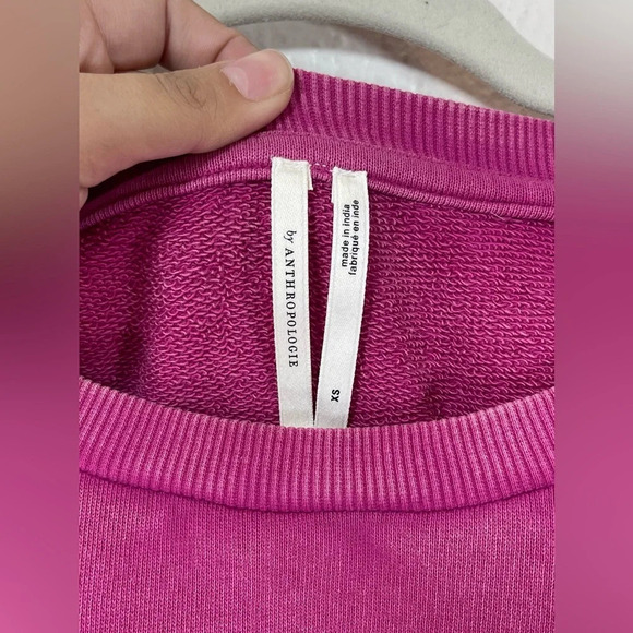 Anthropologie Pink Round Neck 3/4 Sleeve Pullover Sweatshirt Women’s XS - Picture 3 of 11